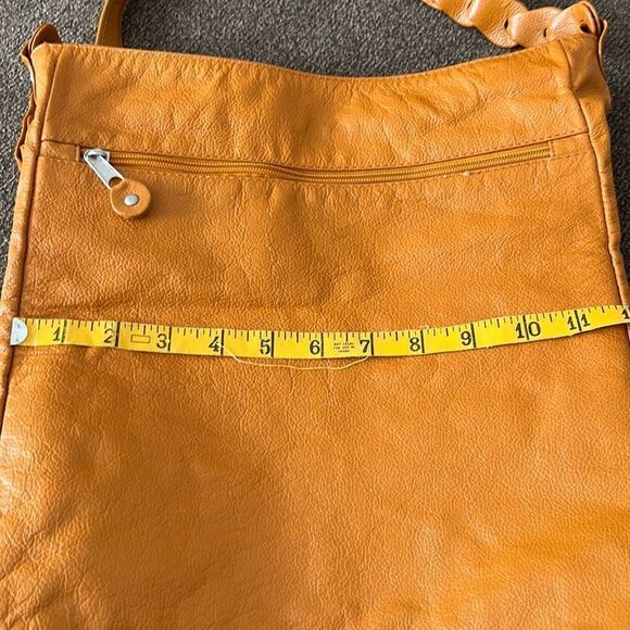 Genuine Leather Camel Shoulder Purse w/ Braided Accent & Silver-Tone Hardware - Picture 13 of 16